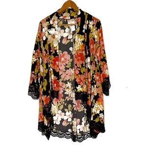 Sincerely Mary Floral Lace Trim Duster Kimono